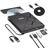 Mfcir External CD/DVD Drive for Laptop,PC,Mac.Portable DVD Write CD Burner RW ROM Optical Drive Player Reader Disk Disc for USB 3.0 Type C,with 2 USB Ports and 2 TF/SD Card Slots,Windows,Linux OS