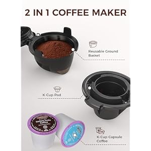 Kndko Single Serve Coffee Maker Capsule Coffee Machine for K Cups Pods Ground Coffee 40 oz Water Reservoir 5 Brew Sizes Up To 14 Oz Ideal for HomeOffice Use Black
