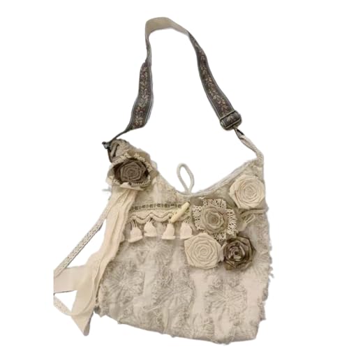 Floral Boho Crossbody Bag for Women Cute Canvas Shoulder Purse Lightweight Stylish Handbag