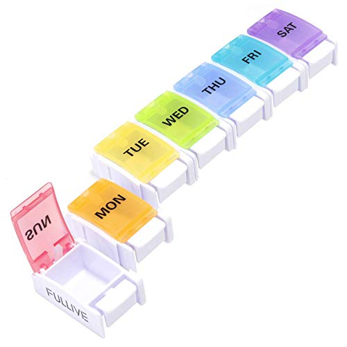 Weekly Pill Organizer - 7 Day Pill Case, Push Button Medicine Organizer, Daily