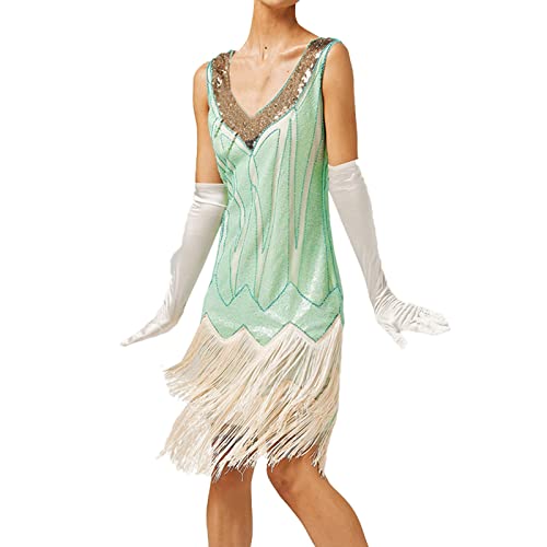 Robe Années 1920 Paillettes Perlées d'Exception avec Glands Finition L