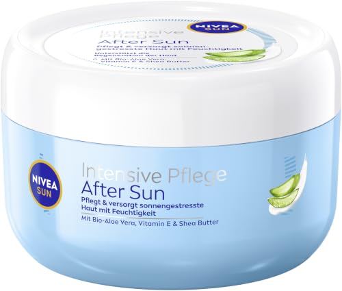 NIVEA SUN Intensive Pflege After Sun kühlende Lotion nach dem Sonnenbad beruhigender Balsam mit Bio-Aloe Vera Vitamin E & Shea Butter für 48h Feuchtigkeit (300 ml)