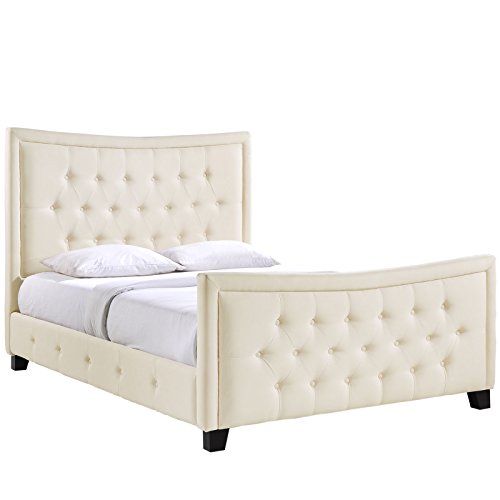 Modway Claire Tufted Fabric Upholstered Sleigh Platform Bed in Ivory