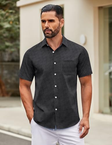 Image of COOFANDY Mens Short Sleeve Casual Button Down Shirts Summer Untucked Dress Shirts with Pocket