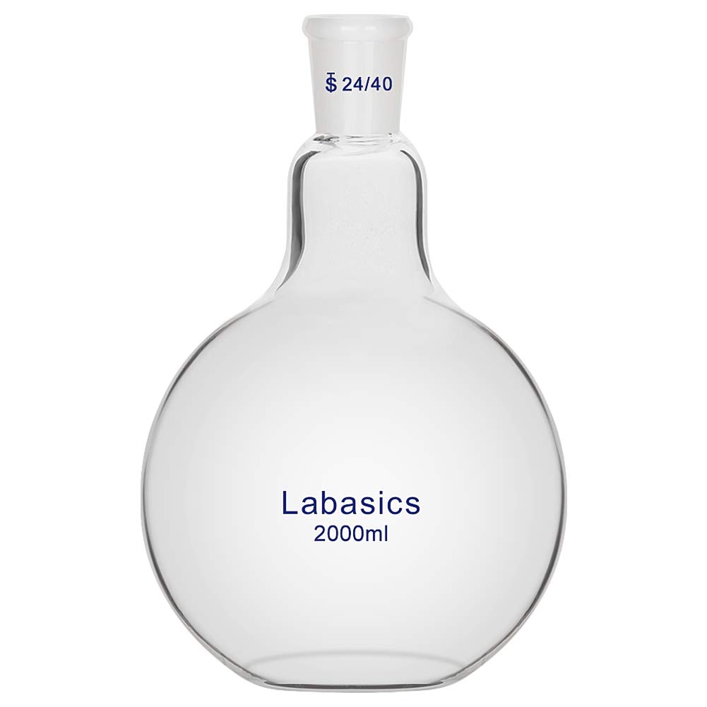 Labasics Szklana kolba kuchenna 2000 ml, z płaskim dnem, płaska kolba Boiling Flask, ze standardowym przegubem zewnętrznym 24/40