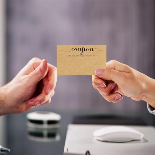 MOKTREGD 200 Pack Blank Coupon Cards Kraft, 3.5"x2" Gift Cards, Little Make Your Gift Certificate, Vouchers for Present, Holiday, Valentines Simple Redeemable For Design, Lots of Space to Write - 3