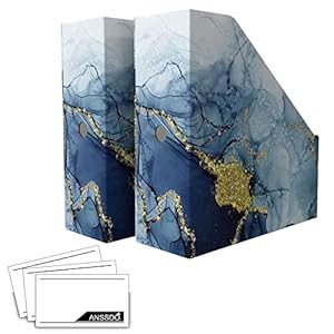 6 Pack Cardboard Magazine Holder Premium Magazine File Holder Organizer, Magazine File Organizer, Large Volume Magazine Storage Box as Book Bins or Folder Holder for Desk -Blue Gold 6 Pack