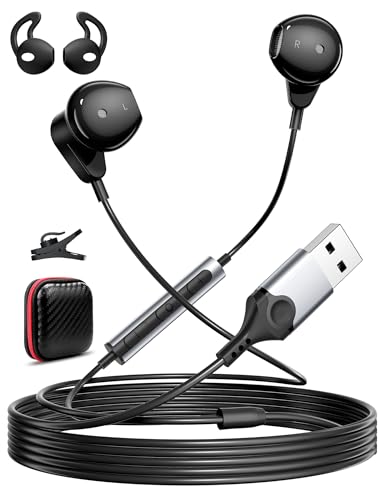USB Headset with Microphone for PC, USB A Headphones for Computer, 7.5 Ft Cable, Lightweight Wired Type A Earbuds In Ear Noise Canceling Stereo Laptop Game Earphones for Dell Laptop for Surface, Black