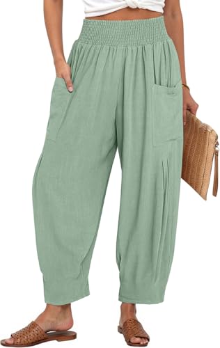 Image of TARSE Women's Linen Wide Leg Pants Baggy High Waist Palazzo Pants