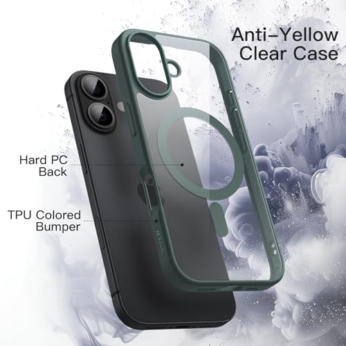 Image of JETech Magnetic Case for iPhone 17 6.3-Inch Compatible with MagSafe, Shockproof Phone Bumper Cover, Solid Color Matte TPU Frame, Anti-Scratch Clear Back (Dark Green)