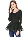 Allegra K Women Round Neck Long Sleeves Slim Fit Panel Spring Peplum Top M Black