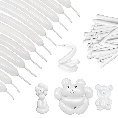Globos largos de modelado 100 piezas de globos trenzados mágicos blancos kit de fabricación de globos largos de 260 Q niños payasos animales cumpleaños baby shower aniversario fiesta decoraciones Cover