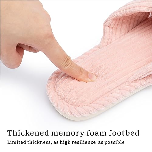 Image of Chantomoo Slippers for Women Memory Foam House Womens Slipper Slides Home Bedroom Bathroom Spa Open Toe Corduroy Bow Slippers Cozy Comfortable