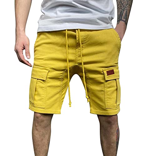 Pantalones cortos ligeros amarillos talla M que solucionan la falta de bolsillos en verano