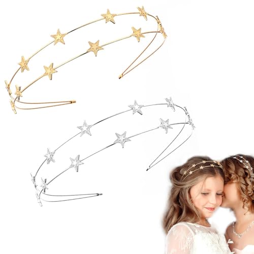 Diadema estrella 2 bandas para el pelo en forma de estrella con pedrería, cristal pelo aro oro plata, accesorios para el cabello para mujeres fiesta niñas novia damas de honor AOOTUERL