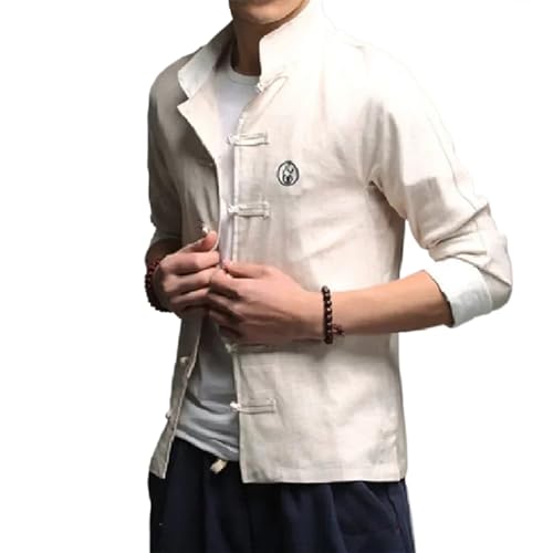 Hanfu para hombre de lino ropa tradicional china con cuello retro manga completa