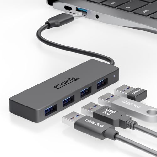Plugable 4 Port USB Hub 3.0, USB Splitter for Laptop Compatible with Windows, Surface Pro, PC, Chromebook, Linux, Android