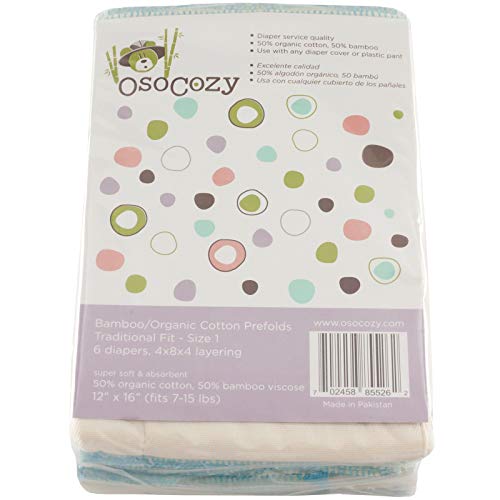 Osocozy - Bamboo Organic Prefolds (6 Pack) - Ultra Soft, Bamboo Cotton Blend Baby Diapers - Eco-Friendly - Diaper Service Quality (Dsq) (7-15 Lb.) (Infant 4X8X4) #TOP14