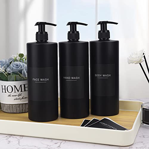 Ezebesta 3 PCS 500ml Black Soap Lotion Pump Dispensers with 22 Labels Bathroom Minimalist Dispenser Bottles - Image 2