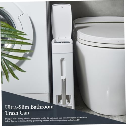 Cubo de basura delgado para baños pequeños con contenedor y escobillero rectangular 5