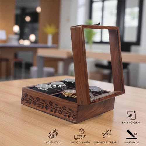 Image of Vintage Wooden Watch Box for Men, Timepiece Storage & Organizer, Watch Display Case, Jewelry Box for Women, Anniversary Gift for Husband (6 Grooves Engraved (Rosewood))