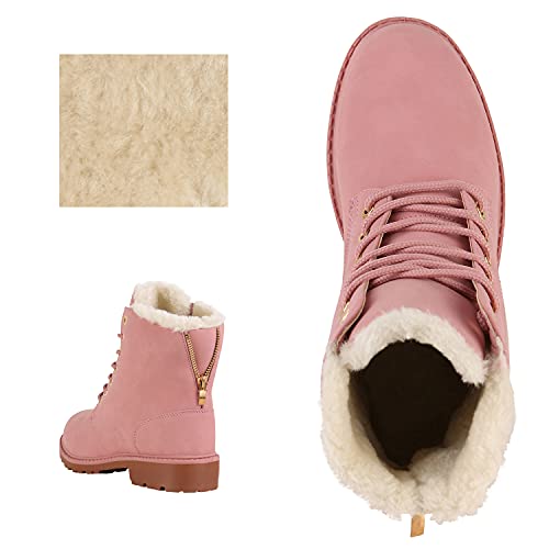 VAN HILL Warm Gefütterte Worker Boots Damen Outdoor Stiefeletten Robust 124555 Rosa 39