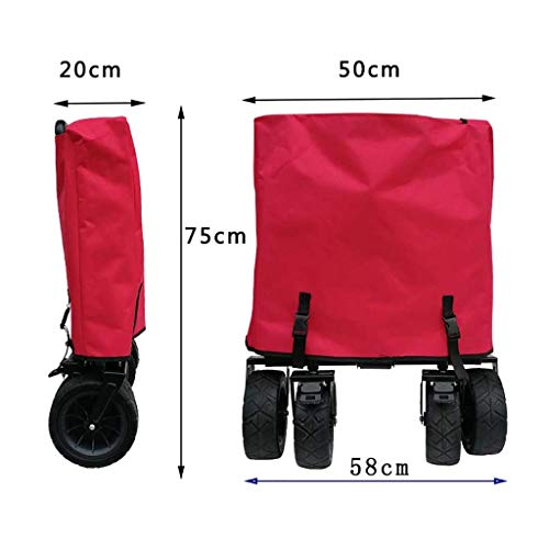 FAZENHUA Klappbarer Gartenwagen, robuster Wagen, Multifunktions-Einkaufswagen für Outdoor-Camping, Strand, doppelter Schub- und Zugstangenwagen mit 4 Rädern, Tragkraft: 100 kg – Bild 4