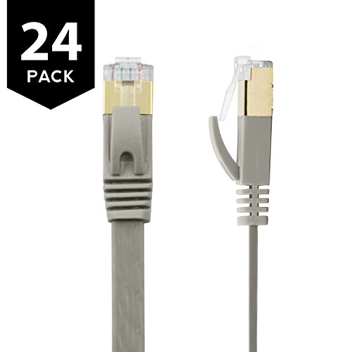 🛒 Crazy Deals Buhbo 5 ft CAT7 Flat Ethernet Cable Shielded STP Network Snagless Cable RJ45 Cat 7 (24-Pack) Gray