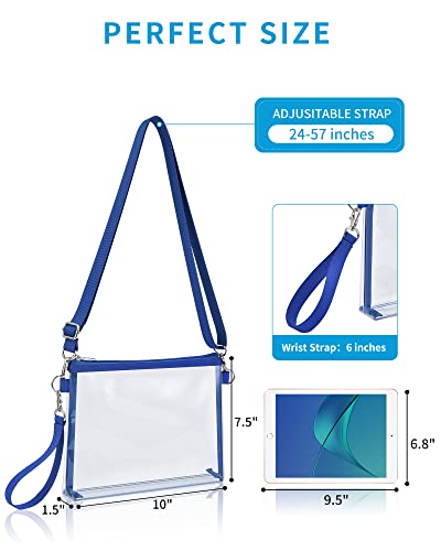 Bagenius Clear Bag for Stadium Events, Clear Purse with Detachable Strap, Sports fan Handbag Purses for Game Day and Concert, Blue