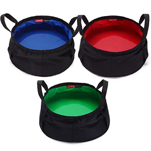 Lot de 3 seaux pliables de 7,6 litres – Lavabo pliable portable avec poignée, idéal pour le camping, la pêche et les activités de plein air