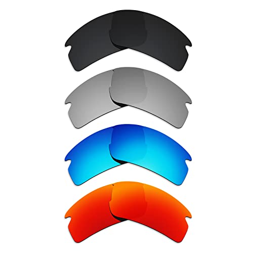 Alphax 4 Pair Polarized Replacement Lenses for Oakley Flak 2.0 OO9295 - Black+Titanium+Blue+Red