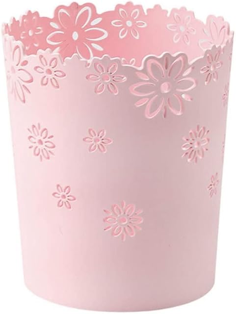 Round Trash Can Plastic Hollow Waste Paper Bin Flower Lace Rubbish Basket For Office Plastic Trash Can, Round Waste Bin, Rubbish Bin For Kitchen, Hollow Rubbish Basket, Flower Lace Garbage