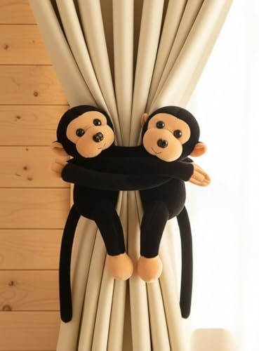 Image of Tickles 2 Pcs Monkey Soft Plush Toy Curtain Tiebacks Holder Clip for Children Living Room Decoration Accessories Window Curtain Decoration (Size: 28 cm Color: Black)