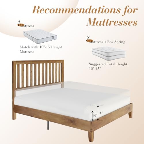 AMERLIFE Mid-Century Queen Wood Bed Frame with Grille Headboard - No Box Spring Needed, Noise-Free