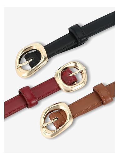 Thin Belt for Women Jeans Faux Leather Ladies Skinny Waist Belts for Dresses Pants with Trendy Gold/Silver Buckle3