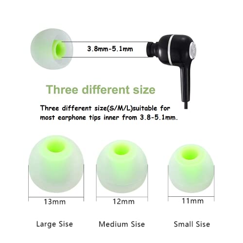 Image of Earbuds Replacement Tips Silicone Earbud Tips Ear Gels Fit for Inner Hole from 3.8mm - 5.1mm Earphones 9 Pairs S /M /L Clear Green