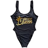 Traje de baño vintage de una pieza para mujer, con almohadilla extraíble para regalo de fiesta de novia, Birthdayqueen negro, Large