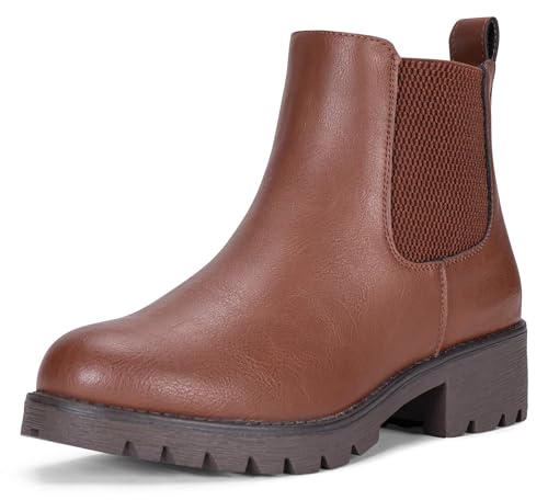 Image of Vepose Women's Chelsea Ankle Boots Pull-On Low Heel Booties 9607 | Flat short boots with elastic side, round toe for casual daily
