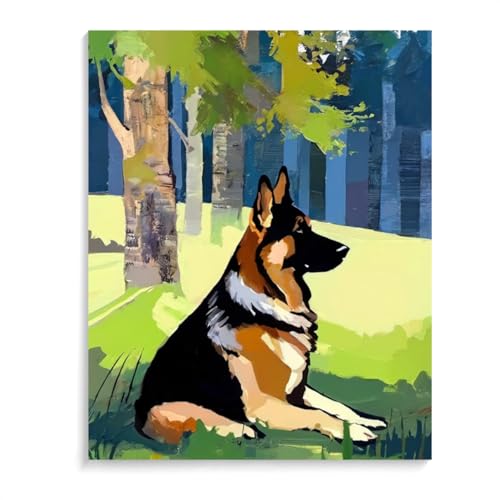 Paint by Numbers German Shepherd Dog DIY Acrylic Painting Kit with Brushes Pigment Oil Painting Artwork Adults Beginners Wall Decor 12x16inch(30x40cm) Frameless