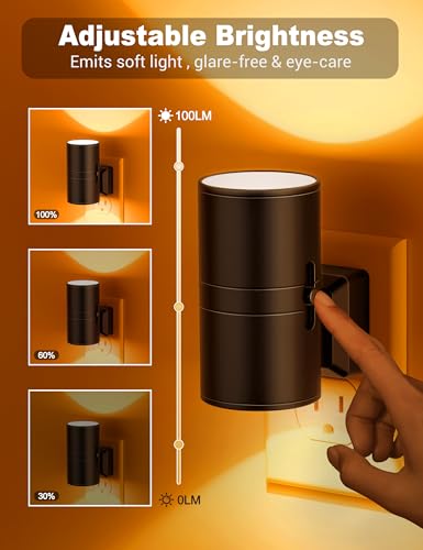 Image of Amber Night Lights Plug into Wall, Dimmable Night Light Plug in, Modern Night Lights Auto On /Off, Amber Night Light 2000K, 0-100LM Adjustable Brightness Nightlight for Hallway Bedroom, 2 Pack