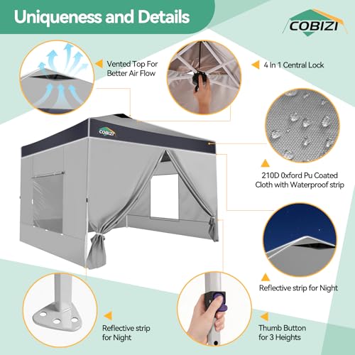 Image of COBIZI 10x10 Pop Up Canopy Tent with Sidewall,Outdoor Canopy,Gray