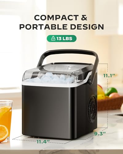 Image of Silonn Countertop Ice Maker, 9 Cubes Ready in 6 Mins, 26lbs in 24Hrs, Portable Ice Machine with Self-Cleaning, 2 Sizes of Bullet Ice for Home /Kitchen /Party /RV, Black