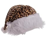Animal Print Leopard Cheetah Santa Costume Hat, Brown Tan, One-Size 7.25' Dia