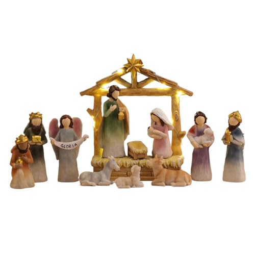 Stibtmr Crèche De Noël Complète - Crèche en Résine avec Étable - Décoration Saisonnière pour Maison Bureau École Chambre - Mantel Fêtes