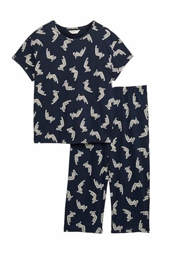 Marks & Spencer Kurzes Schlafanzugset Mit Hohem Baumwollanteil Und Muster Damen Marineblau Mix L