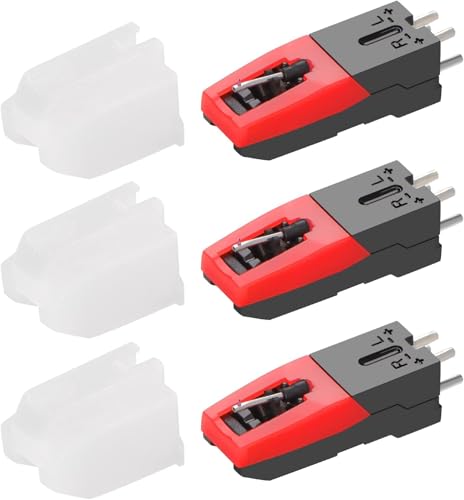 3 piezas cabezal y aguja de repuesto rubí para tocadiscos y sistema Hi-Fi cartuchos 33/45/78 rpm LP (rojo)