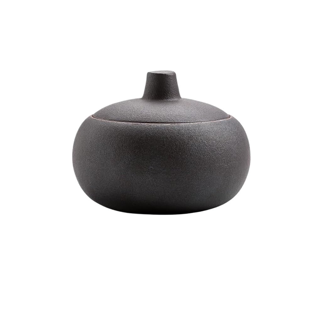 OWOHYG Desktop Smoking Ash Tray Rough Pottery Iron Glaze Ashtray Portable With Lid For Indoor Outdoor Easy To Clean.
