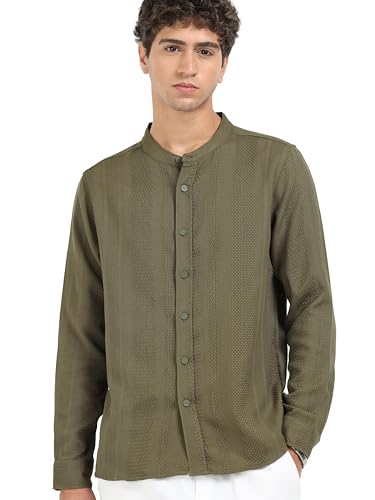 Image of StitchX Men's Full Sleeve Mandarin Collar Jacquard Shirt