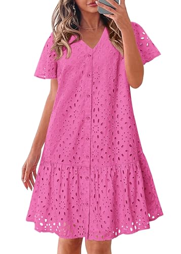 Image of KIRUNDO Eyelet Dresses for Women Button Down Mini Babydoll