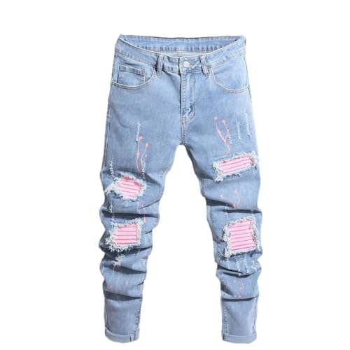 Men's Ripped Skinny Stretch Slim Denim Pants Patchwork Hip Jogging Jeans